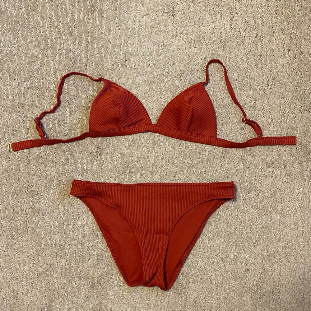 Hollister Rust Ribbed Two Piece Bikini Swimsuit